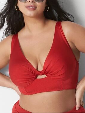 Cacique 44D Plunge Underwire Shimmer Swim Bikini Top cherry Red *top only bra